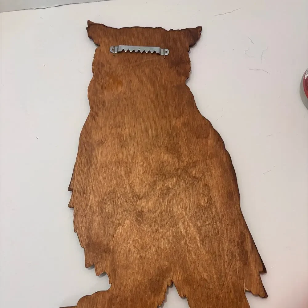 Vintage Mid Century Carved Wood Owl Wall Plaque 15 Inches